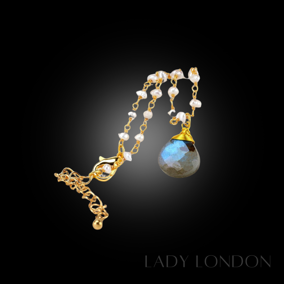 MadamLili Labradoriet & Zoetwaterparel Edelsteen Armband
