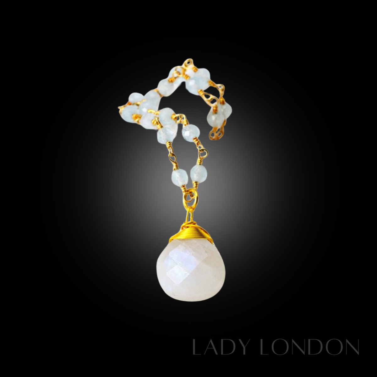 MadamLili Maansteen & Aquamarijn Edelsteen Teardrop Armband Goud