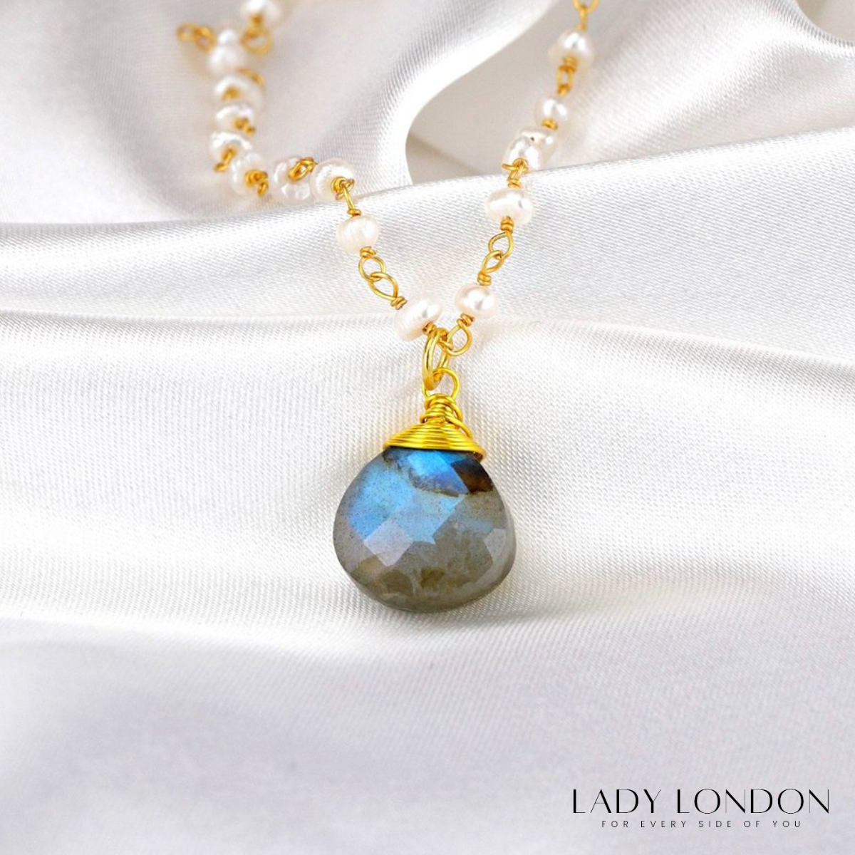 MadamLili Labradoriet & Zoetwaterparel Edelsteen Armband